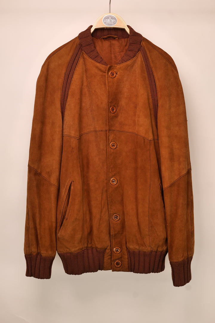 Vintage 90er Wildlederjacke Blouson cognac mit Strickeinsätzen