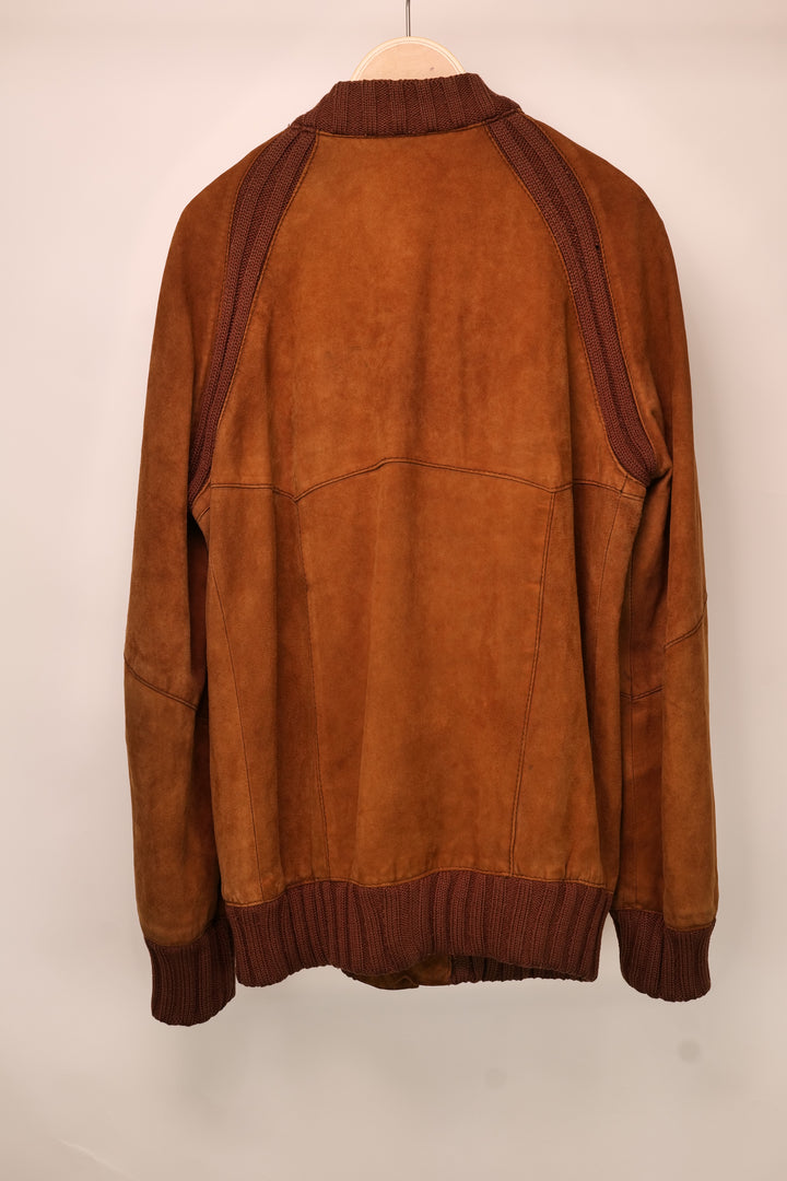 Vintage 90er Wildlederjacke Blouson cognac mit Strickeinsätzen