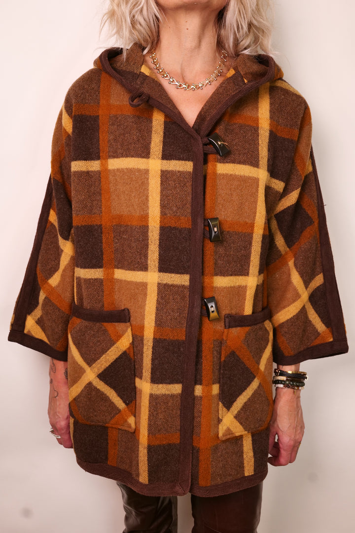 Dufflecoat Vintage Wollmantel mit Kapuze